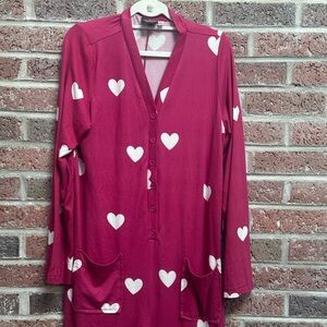 Red Heart Print Button-Up Dress